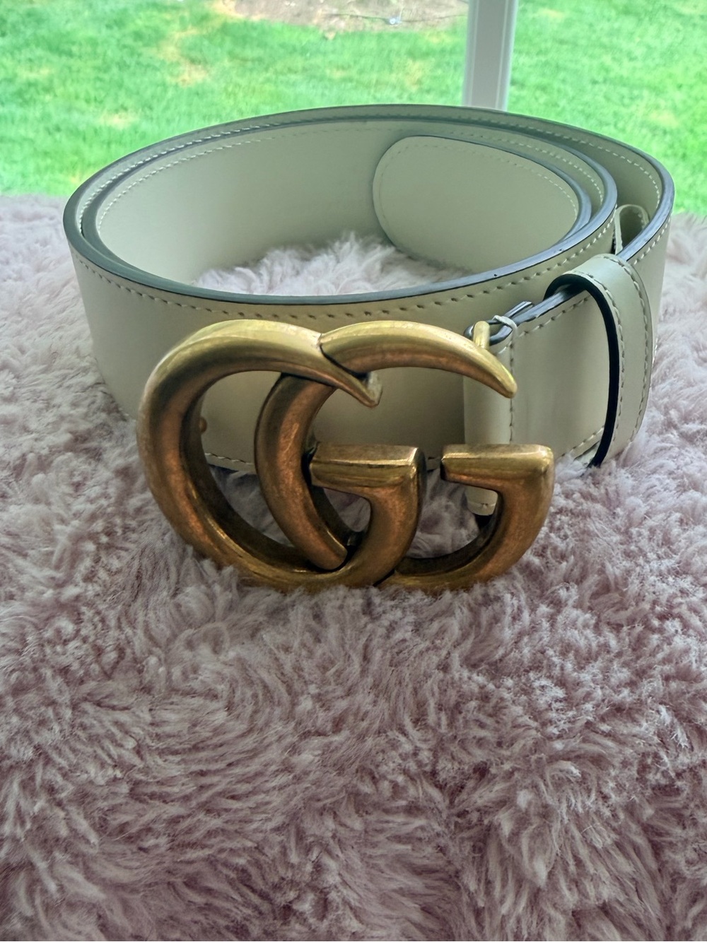 Gucci Double G Marmont Belt – Ivory/Cream Leather – Size 80 🤍
